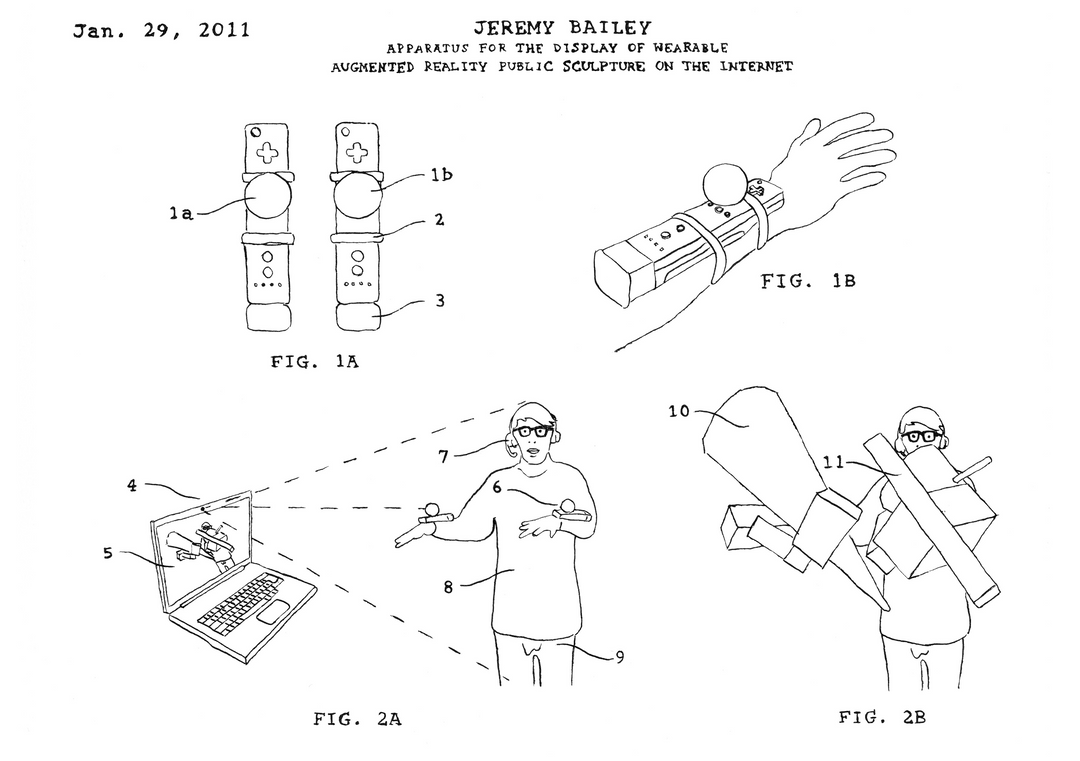 Apparatus for the Display of Wearable augmented reality Public Sculpture on the Internet (2011)