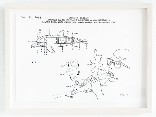 Apparatus for the Electronic Consumption of Nicotine from a Dolphin- Shape Flute Synthesizer, Bubble Machine, Multimedia Projector (2014)